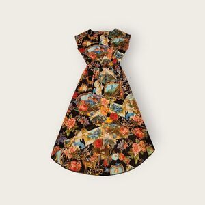 Vintage 80s/90s insane funky all over art print sleeveless cinched waist dress 6